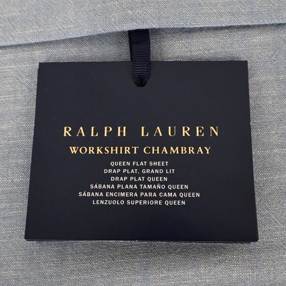 Ralph Lauren Bedding Workshirt Chambray Blue Flat Cotton Queen Sheet NWT - Picture 2 of 5